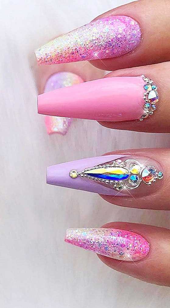 Remarkable Acrylic Nail Designs In The Form Of A Glittering Coffin